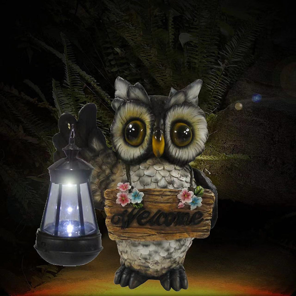Solar Powered Resin Owl Lantern for Outdoor Decor