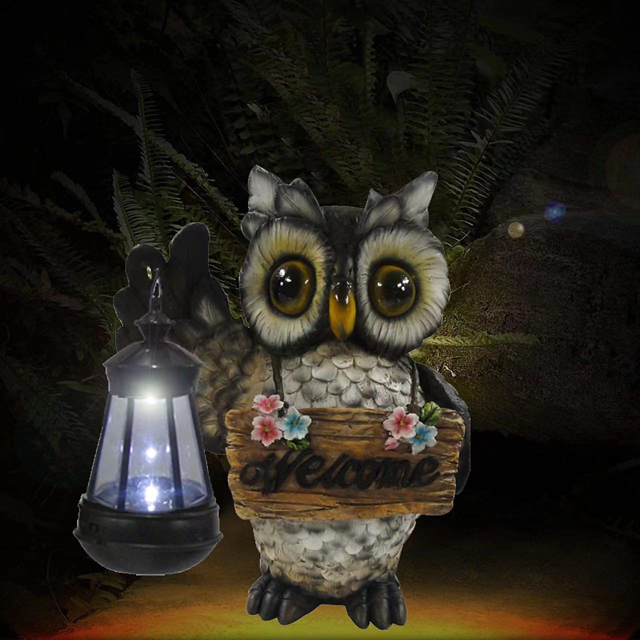 Solar Powered Resin Owl Lantern for Outdoor Decor