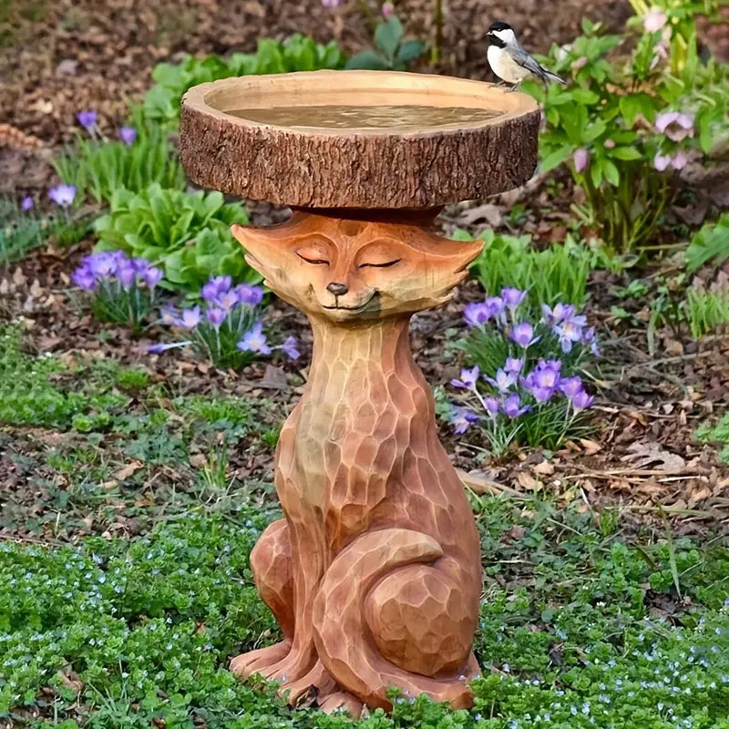 Fox Garden Statue Bird Feeder and Bath for Outdoors