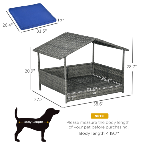 Outdoor Wicker Dog House with Canopy
