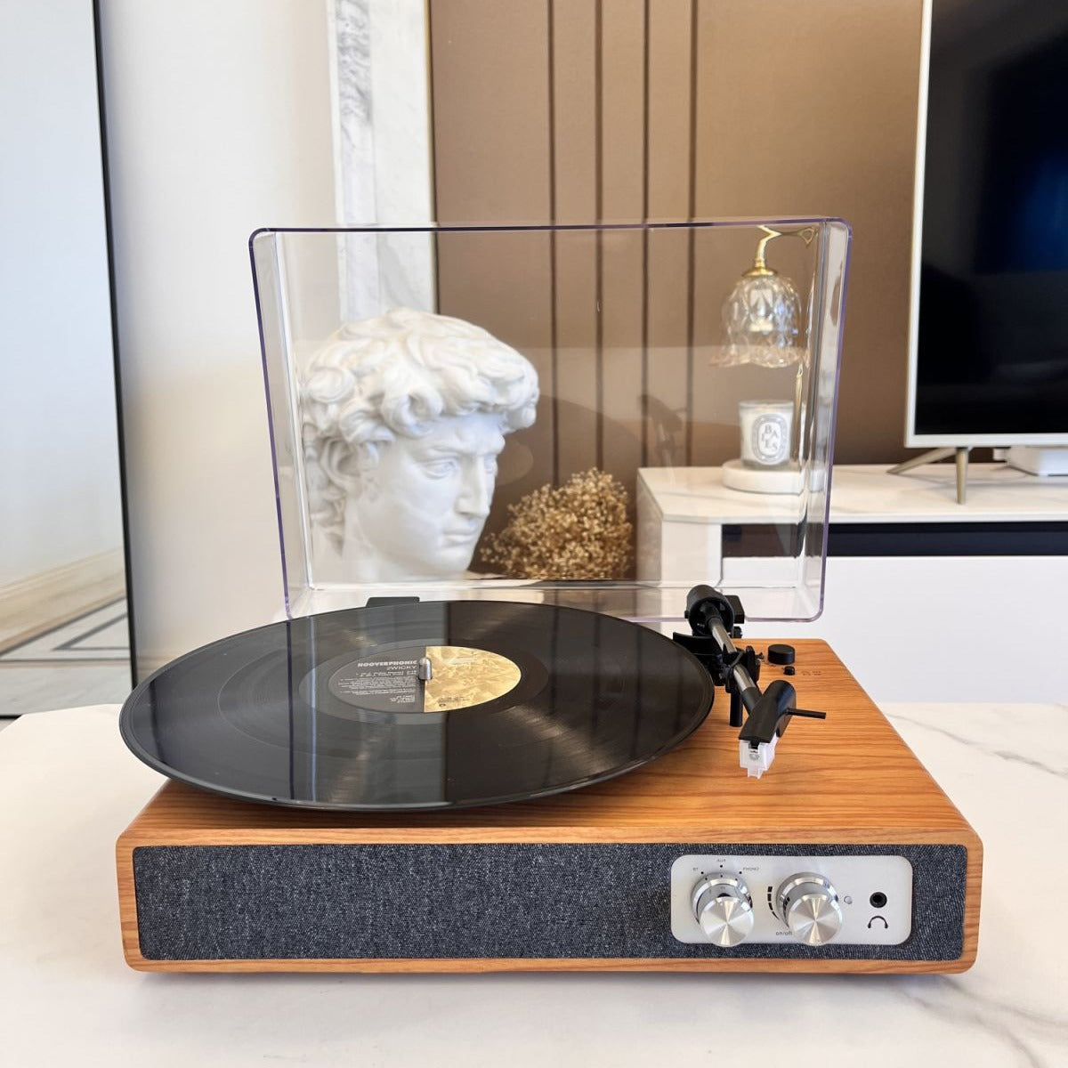 Wood-Finish Retro Bluetooth Turntable