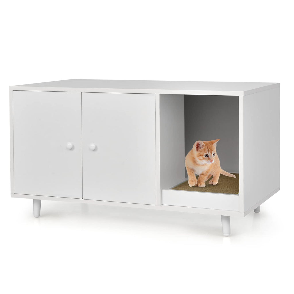 Hidden Cat Litter Box Enclosure with Scratcher and Storage