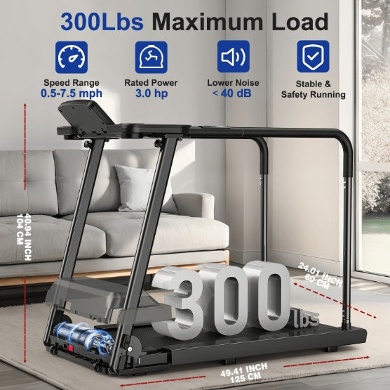 Walking Pad Treadmill with Long Handrails