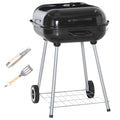 Portable BBQ Charcoal Grill with Wheels and Utensils