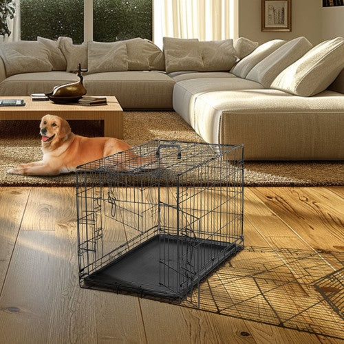 Folding Wire Dog Crate with Divider, Double Door