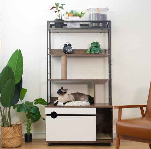 Cat Litter Box Cabinet with Scratching Post