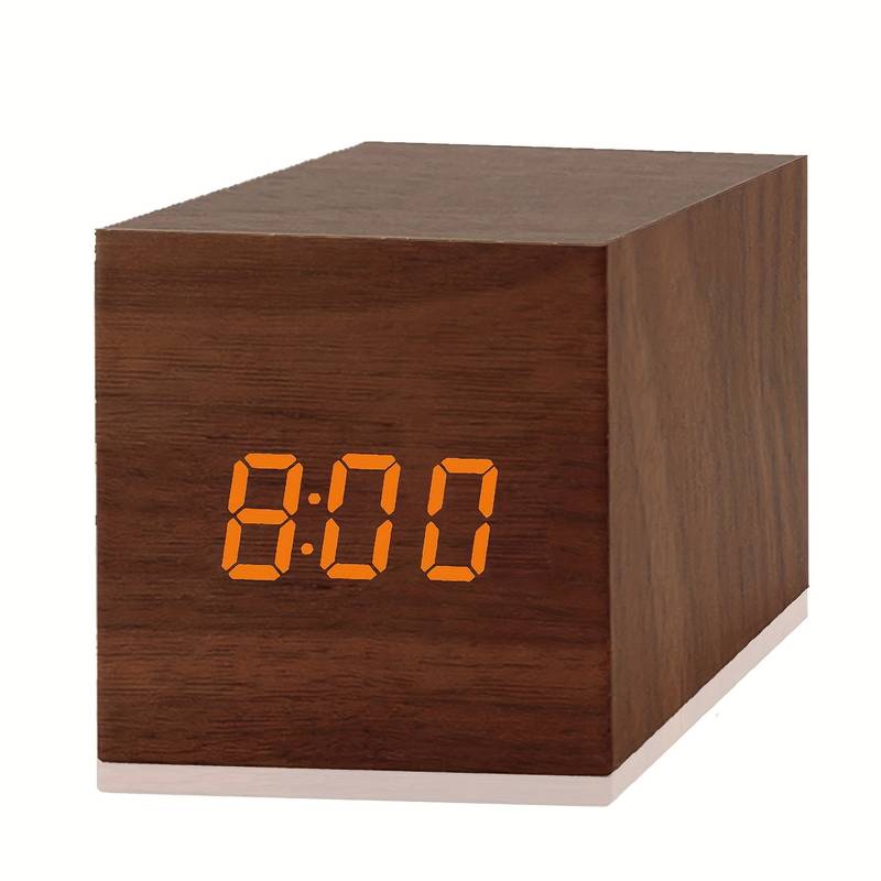 Digital Alarm Clock with Wooden LED Time Display