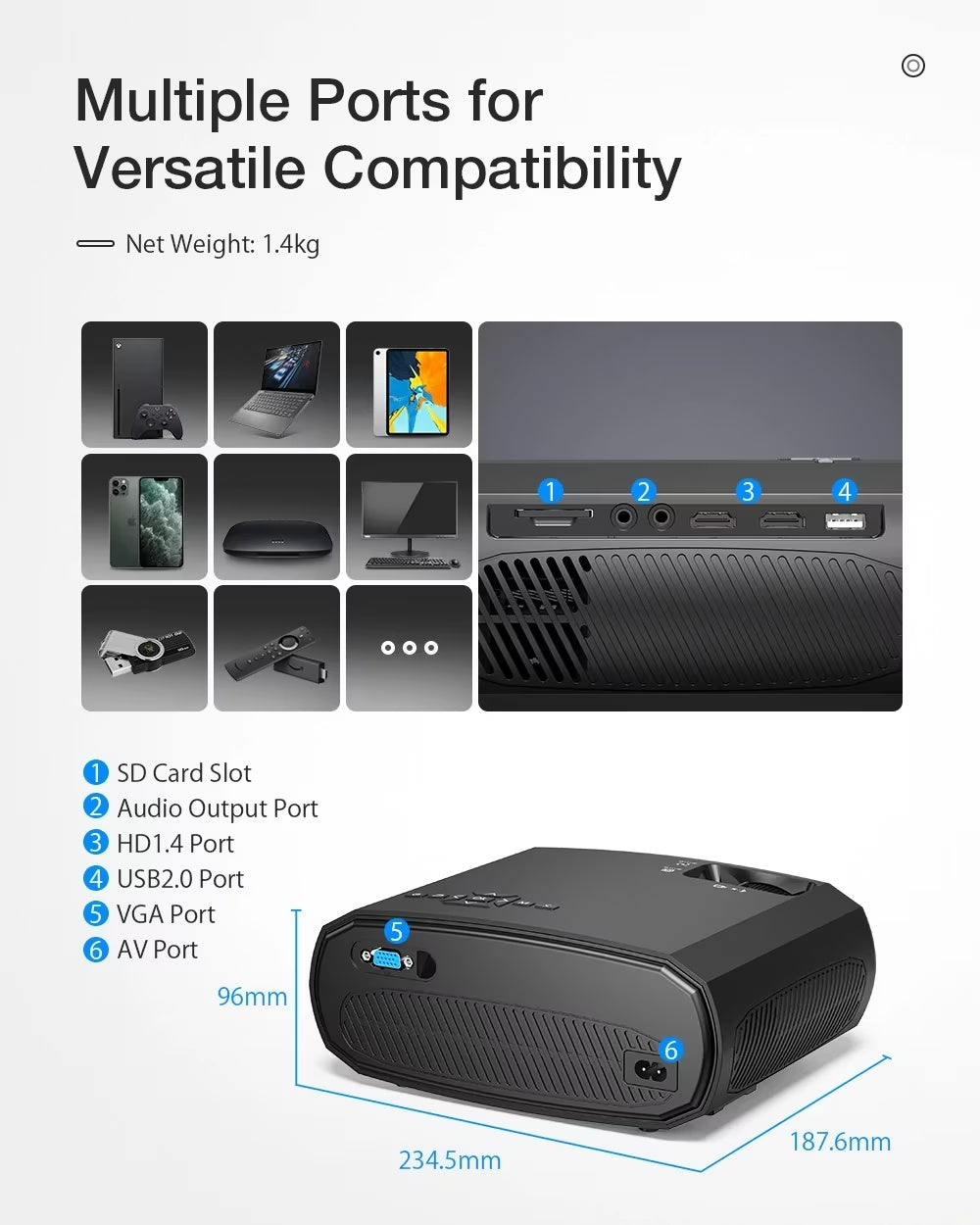 1080P WiFi Portable Home Theater Projector