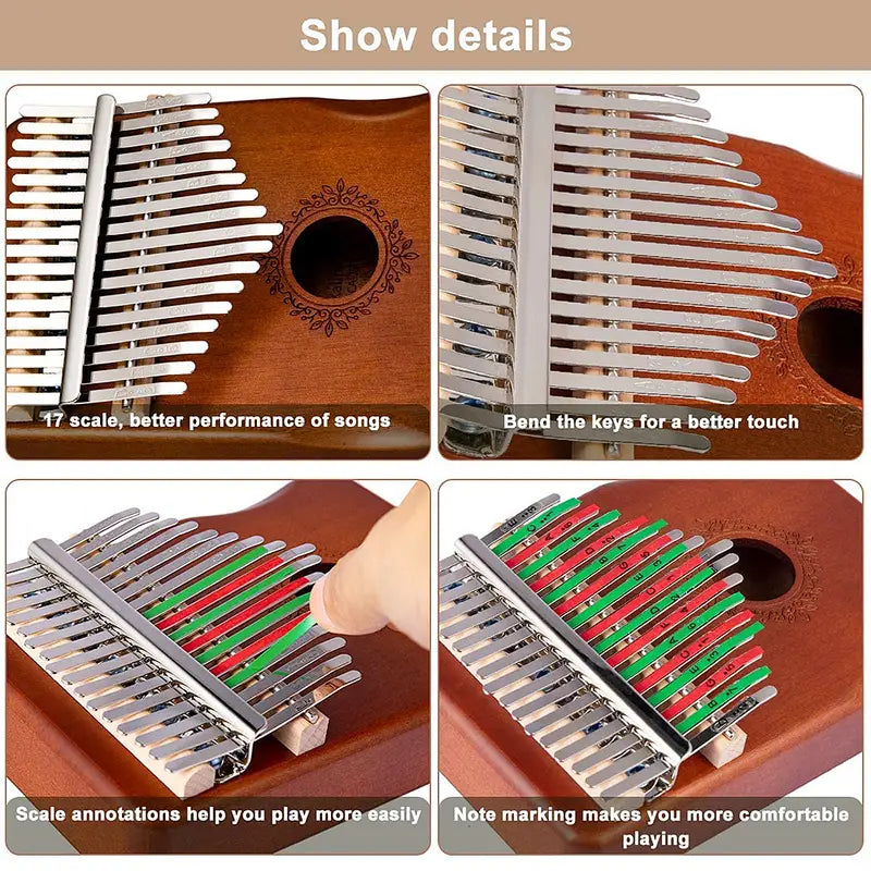 17-Tone Mahogany Kalimba Thumb Piano for Beginners