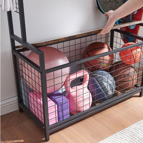 Garage Sports Equipment Storage Rack with Bench