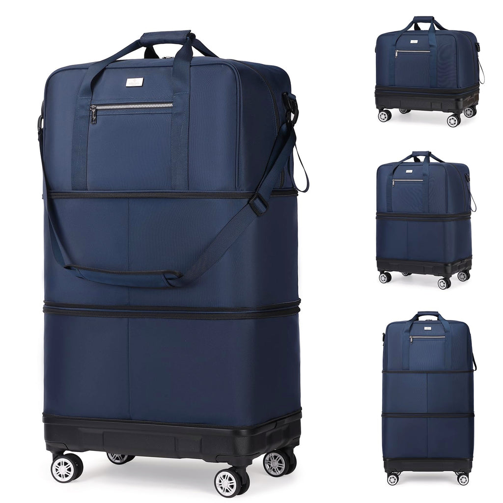 Expandable Foldable Rolling Duffel with Anti-Collision Base