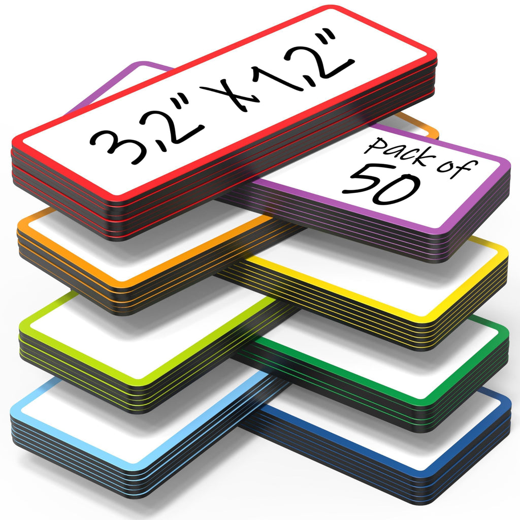 50 Pack Dry Erase Magnetic Labels 3.2x1.2 in Magnetic Name Tags for Classroom
