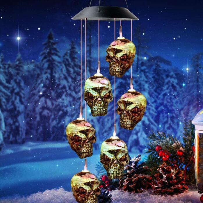 LED Solar Skull Wind Chime Lantern for Outdoor Decor