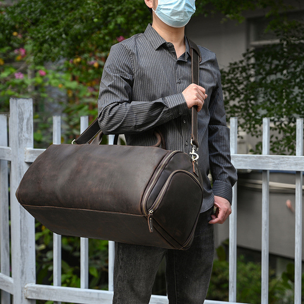 Vintage Leather Duffle Travel Bag