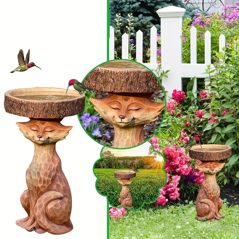 Fox Garden Statue Bird Feeder and Bath for Outdoors
