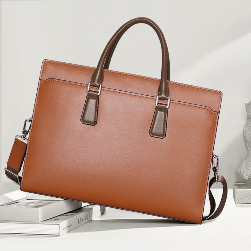 Leather Anti-Theft Briefcase with Combination Lock