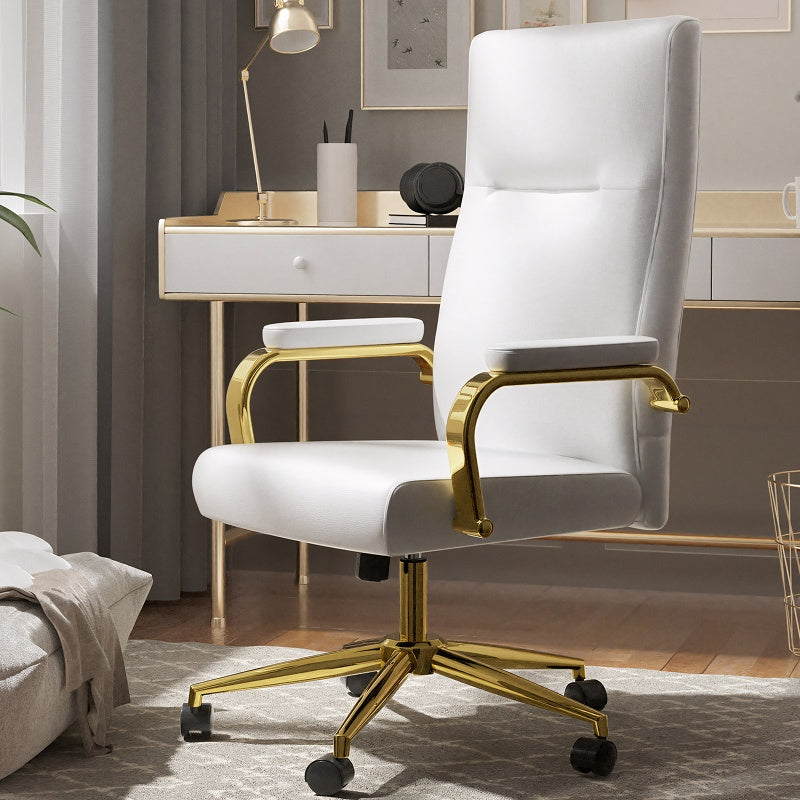 Executive High-Back Leather Office Chair with Gold Accents