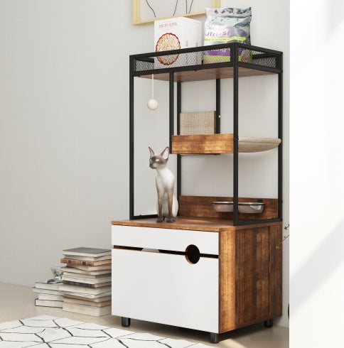 Litter Box Cabinet with Cat Tree Tower