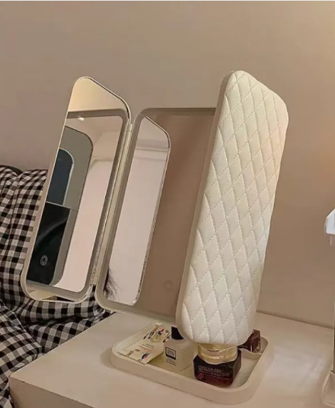 Desk Lamp with Three Fold LED Makeup Mirror