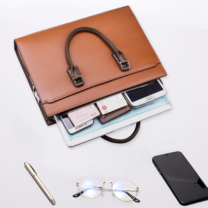 Leather Anti-Theft Briefcase with Combination Lock