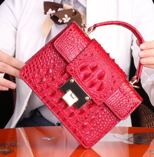 Crocodile-Embossed Shoulder Bag for Women