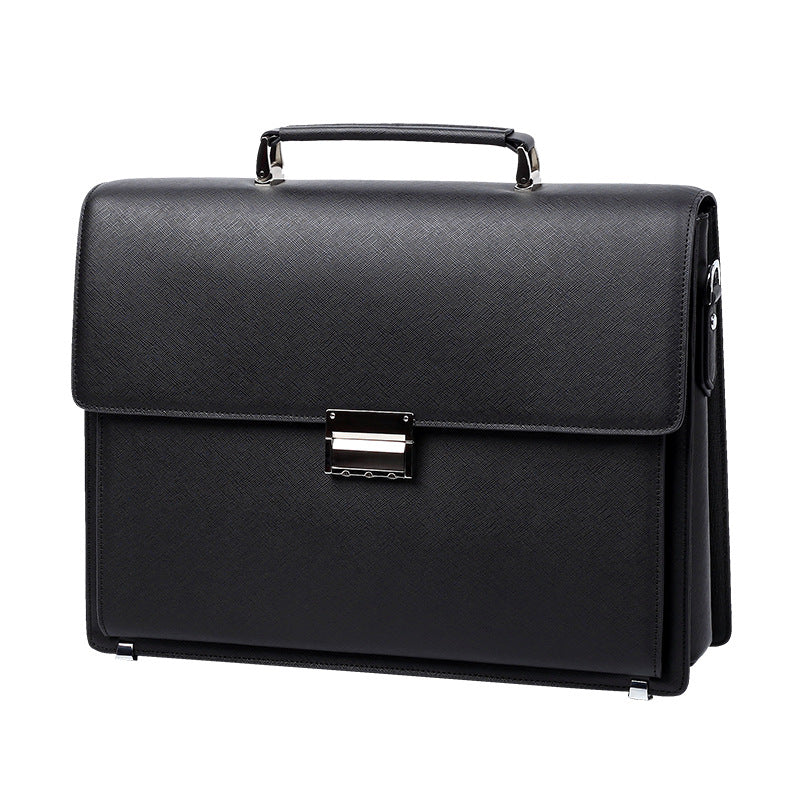 Leather Briefcase with Combination Lock, Large Capacity