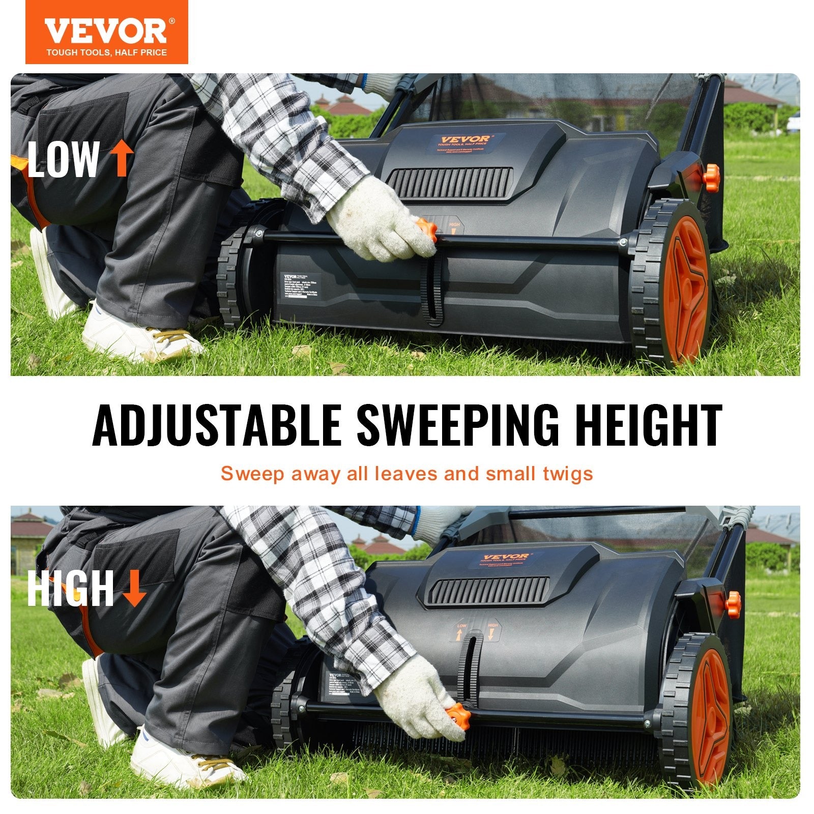 Manual Push Lawn Sweeper with 99L Grass Collector