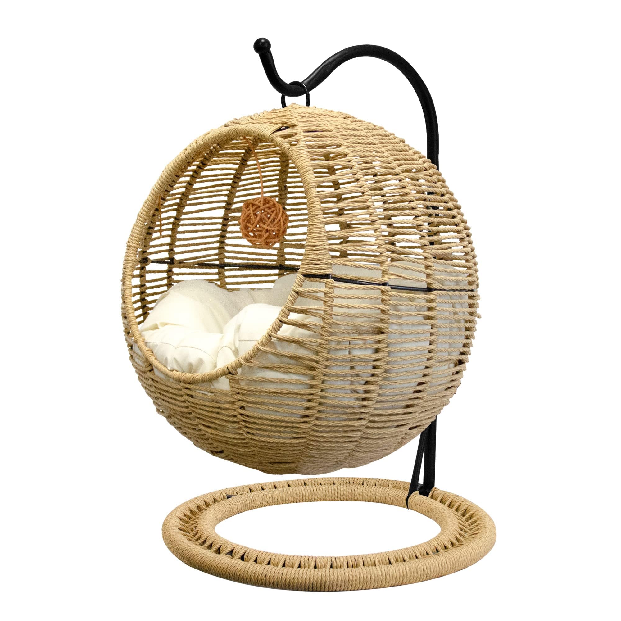 Handmade Wicker Cat Swing Bed with Removable Cushion
