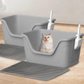 Qonimm 2PCS High Sided Extra Large Cat Litter Box 25" L x 15.74" W x 13" H-Open Top Low Entry Jumbo Litter Box with Two Cat Litter Mat-Anti-Splashing Dog Puppy Kitty Cat Litter Boxes (Grey)