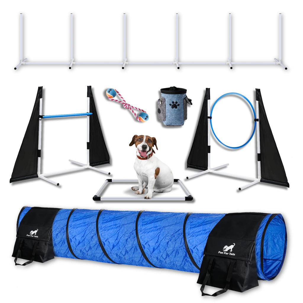 Fun for Tails Starter Dog Agility Training Equipment Set with Dog Training Toys for Agility Includes Treat Bag Rope Tennis Ball Toy - Perfect Dog Agility Course Backyard Set