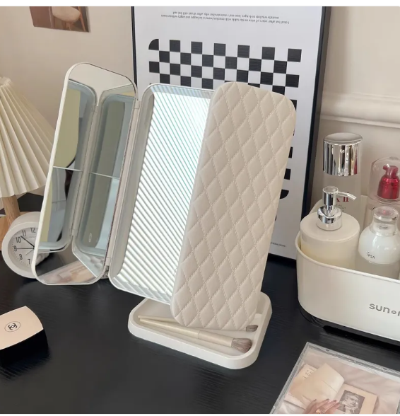 Desk Lamp with Three Fold LED Makeup Mirror