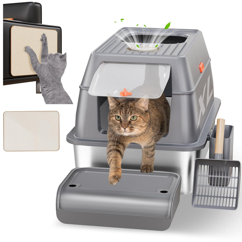 Dolita Stainless Steel Litter Box with Lid, XL