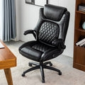Wide-Seat Leather Office Chair, Flip-Up Arms, 400lb