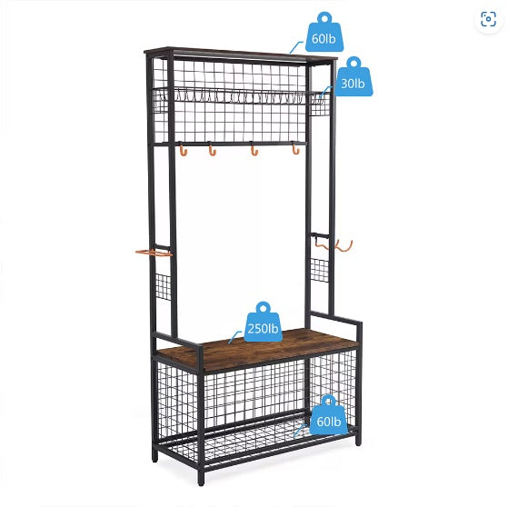 Garage Sports Equipment Storage Rack with Bench