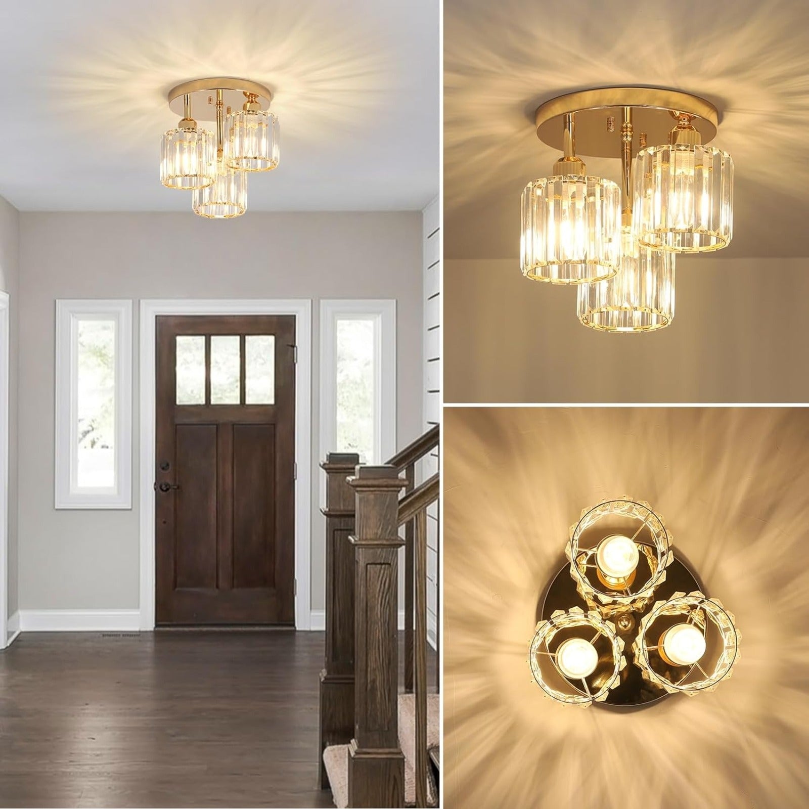 Modern 3-Light Crystal Semi-Flush Ceiling Light