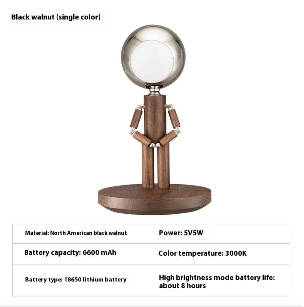 Solid Wood Moon Lamp with Desk Organizer Base