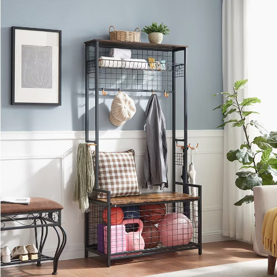 Garage Sports Equipment Storage Rack with Bench