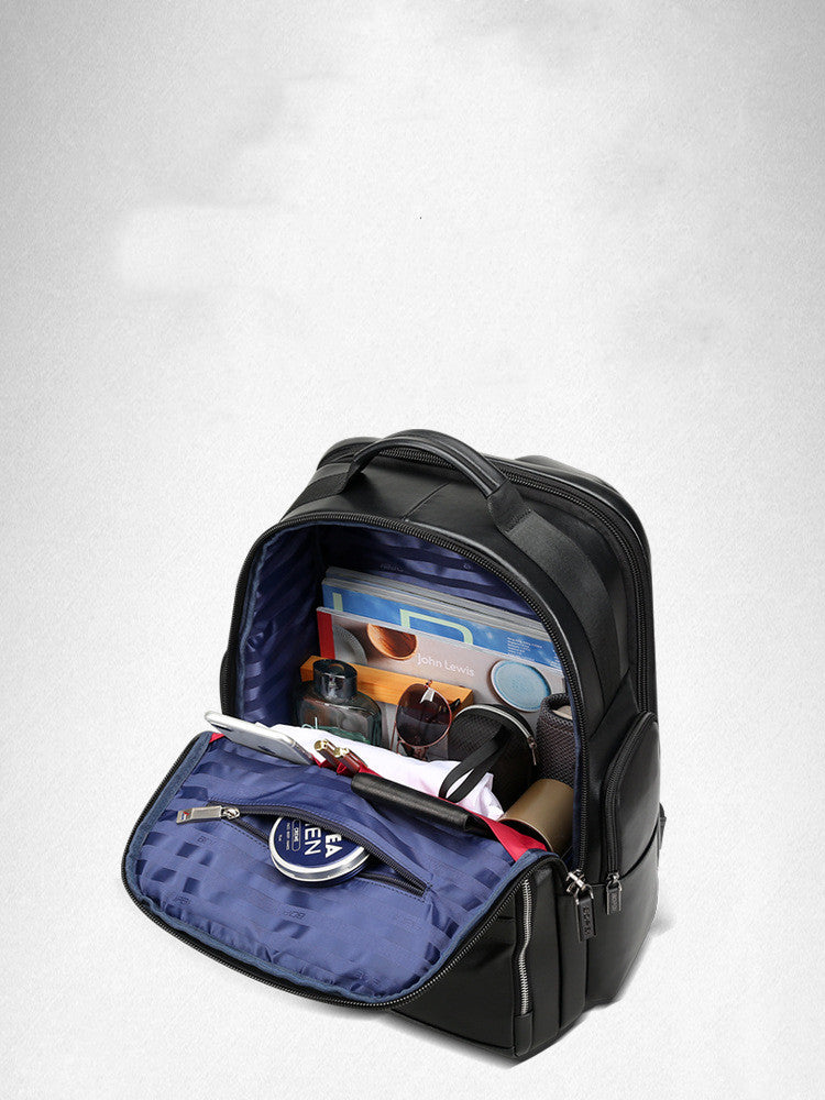 Genuine Leather Business Backpack with USB Port