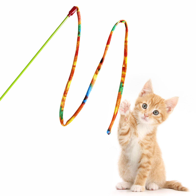 Rainbow Ribbon Cat Teaser Wand for Interactive Play
