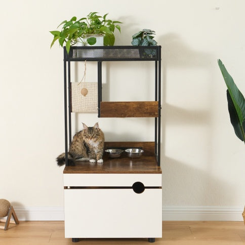 Litter Box Cabinet with Cat Tree Tower