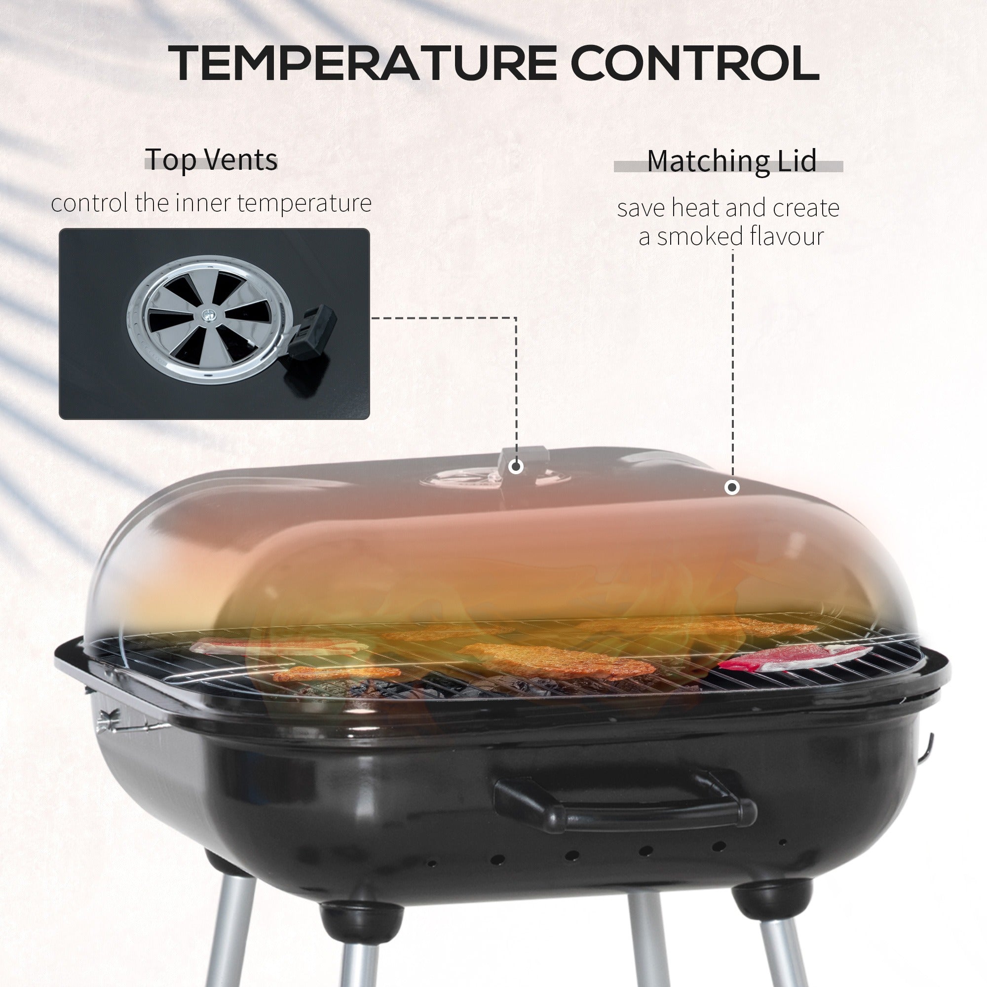 Portable BBQ Charcoal Grill with Wheels and Utensils