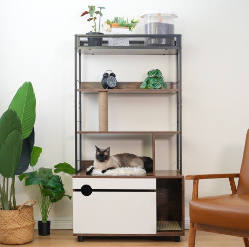 Cat Litter Box Cabinet with Scratching Post