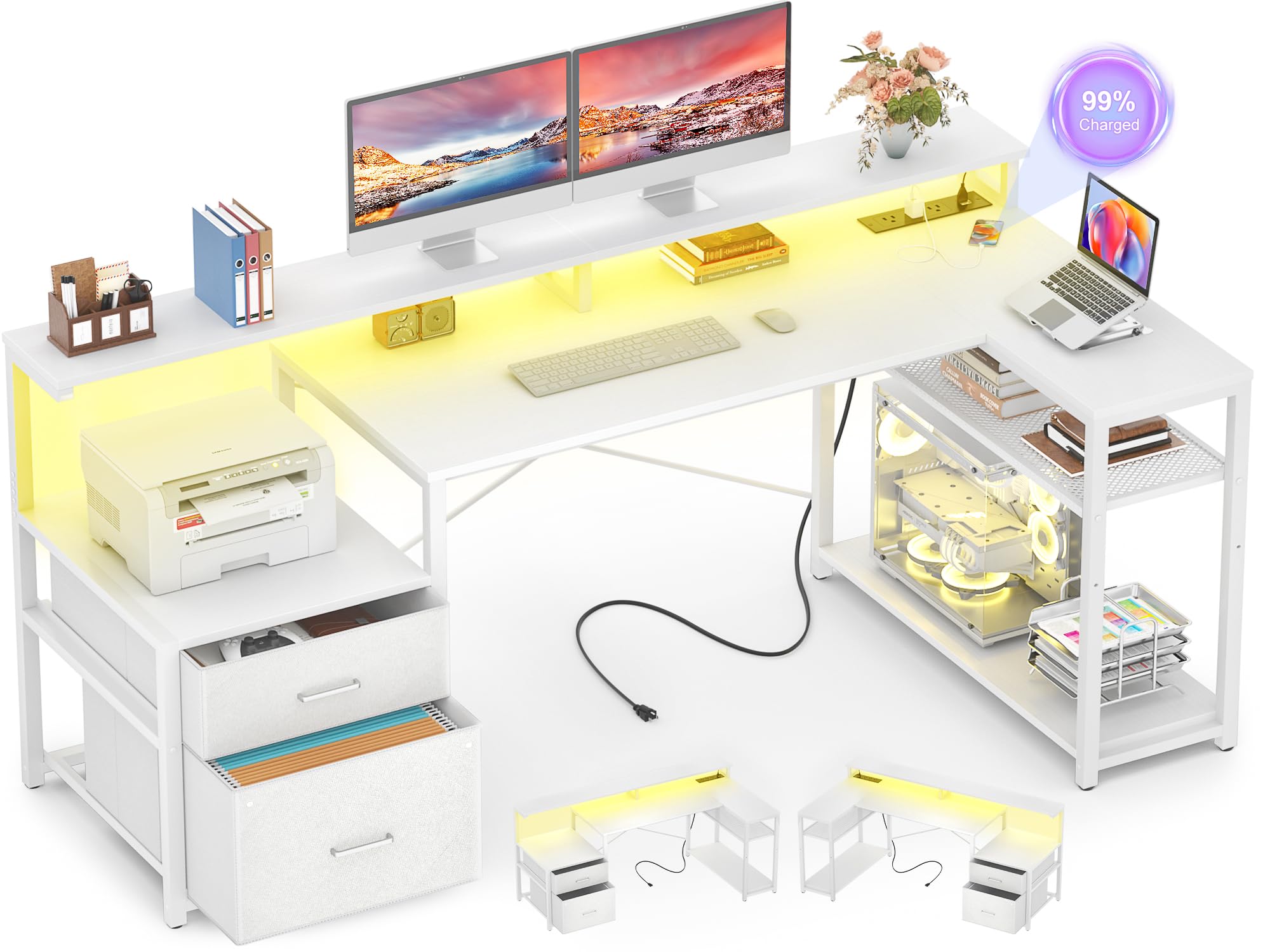 Aheaplus 57-Inch Reversible L-Shaped Desk with Power Outlets