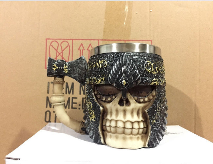 3D Skull Mug Stainless Steel Knight Coffee Cup