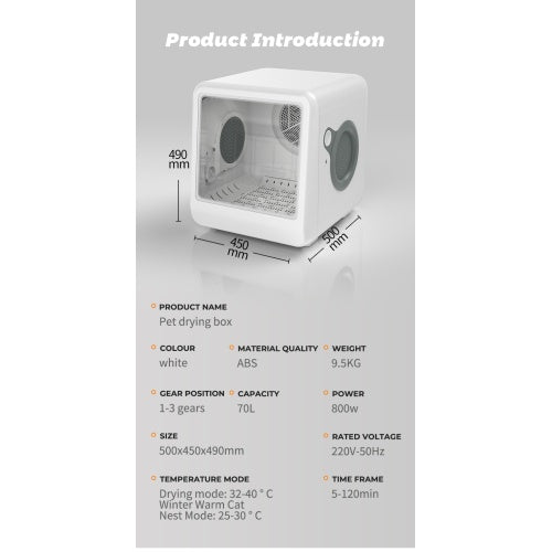 Automatic Pet Dryer Room, Hot & Cold Air