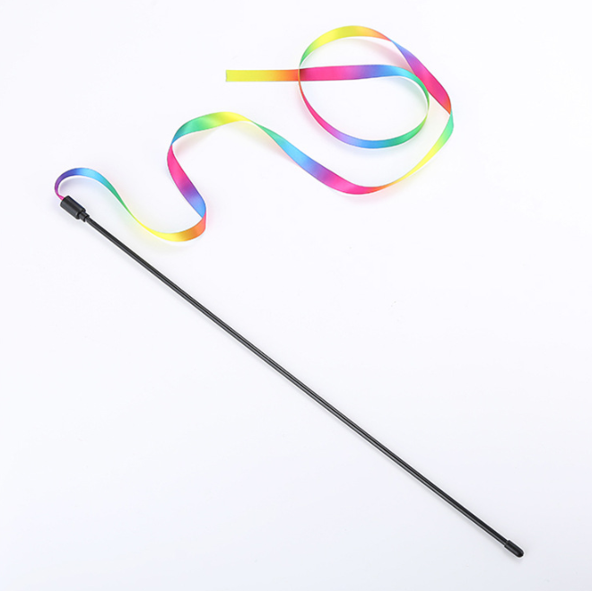 Rainbow Ribbon Cat Teaser Wand for Interactive Play