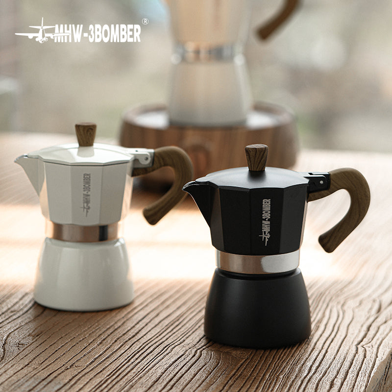Vintage Wooden Handle Moka Pot for Italian and Cuban Coffee