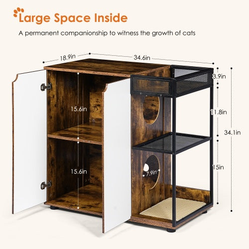 Enclosed Litter Box Cabinet for Two Cats