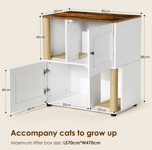 Double-Layer Litter Box Cabinet for Two Cats