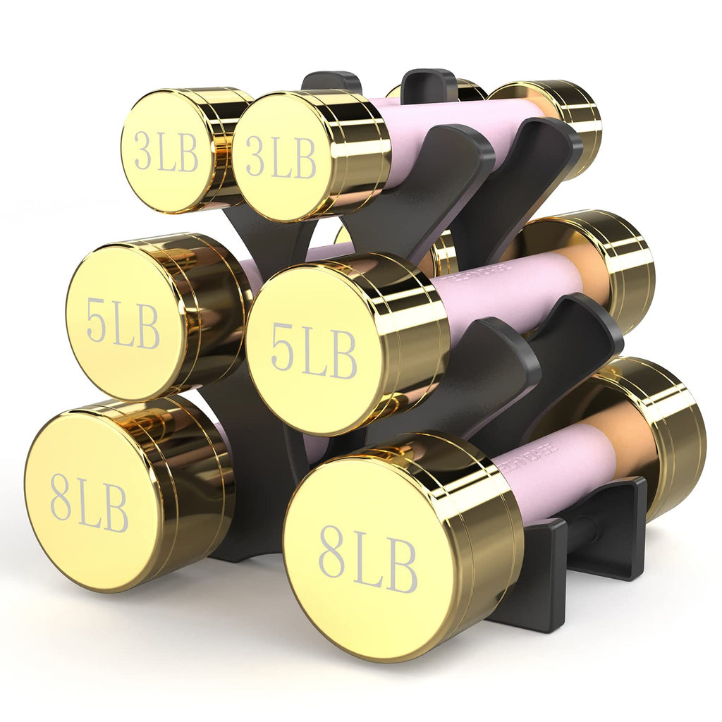 Round Dumbbell Set with Storage Rack and Neoprene Grip
